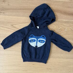 EGG By Susan Lazar Boys Knit Sweater W/Hood Dark Blue Raccoon 18-24m 100% Cotton
